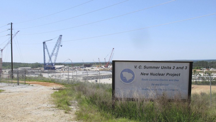 This April 9, 2012 file photo shows construction underway for two new nuclear reactors at the V.C. Summer Nuclear Station in Jenkinsville, S.C. but the vote by Santee Cooper’s board on Monday likely ends their future. (AP Photo/Jeffrey Collins)